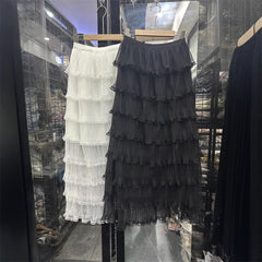 Lace Pleated Net Yarn Cake Skirt - kinko