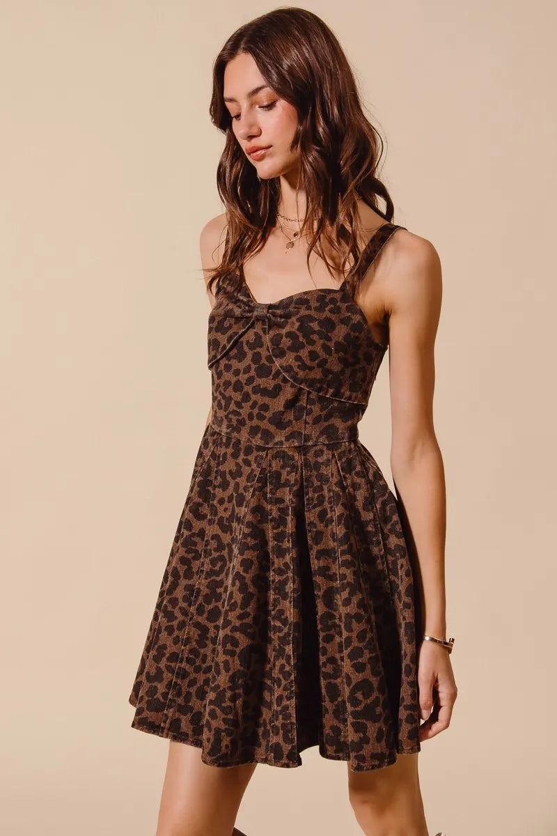 SO ME Mineral Washed Leopard Flare Cami Dress - kinko