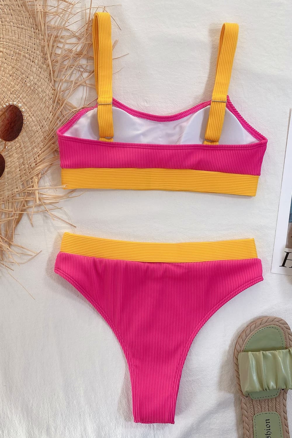 Color Block Scoop Neck Bikini Set - kinko