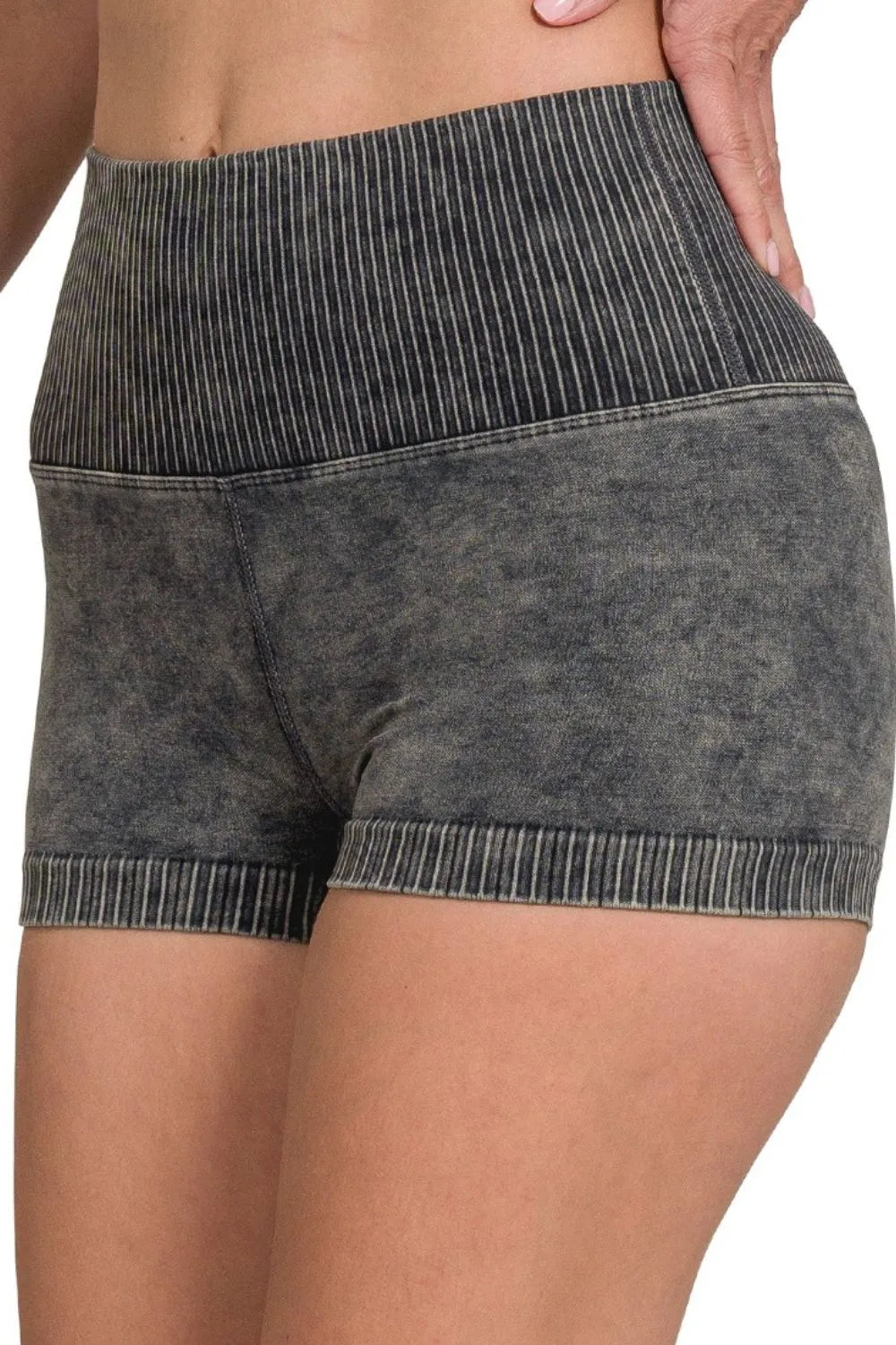 Zenana Washed Seamless High Waisted Shorts - kinko