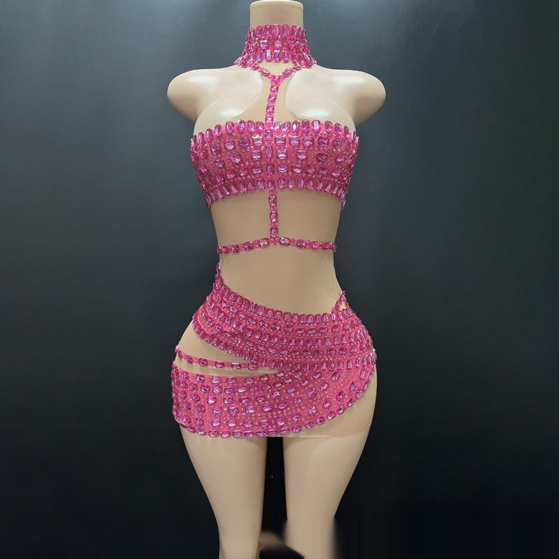 High-end And Fashionable Rhinestone Tube Top Short Skirt Top Vest - kinko