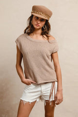 BiBi One Side Off Shoulder Knit Top - kinko