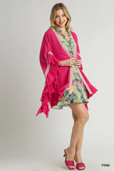 Umgee Ruffle Trim Kimono with Crochet Accent - kinko