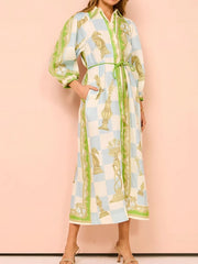 Printed Long Sleeve Longline Shirt Dress - kinko