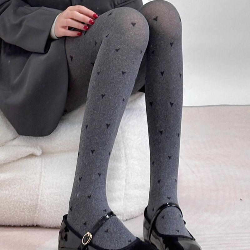 Pantyhose Hearts Polka Dot Jacquard Gray Stockings - kinko