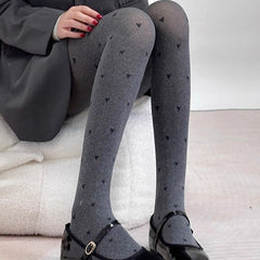 Pantyhose Hearts Polka Dot Jacquard Gray Stockings - kinko