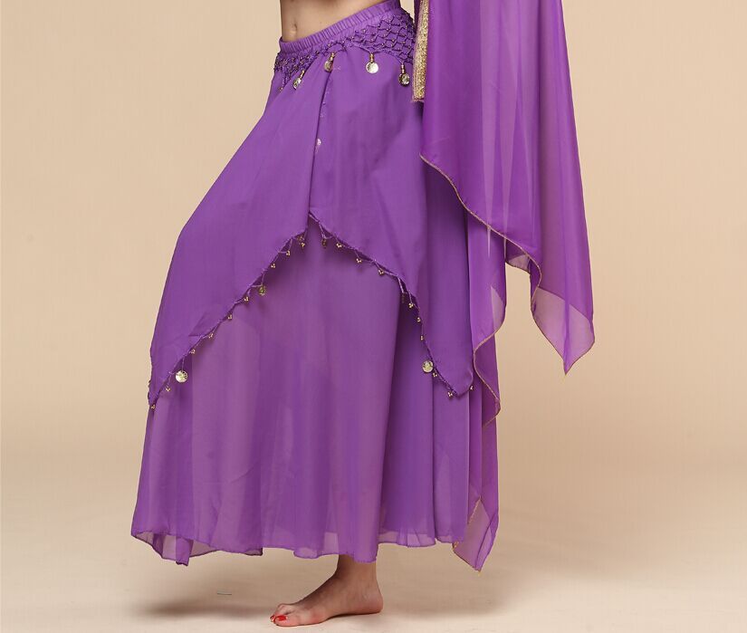 Belly Dance Hanging Coin Skirt Chiffon Big Hem Dress - kinko