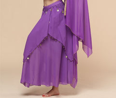 Belly Dance Hanging Coin Skirt Chiffon Big Hem Dress - kinko