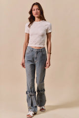 SO ME Floral Patterned Seamless Short Sleeve Top - kinko