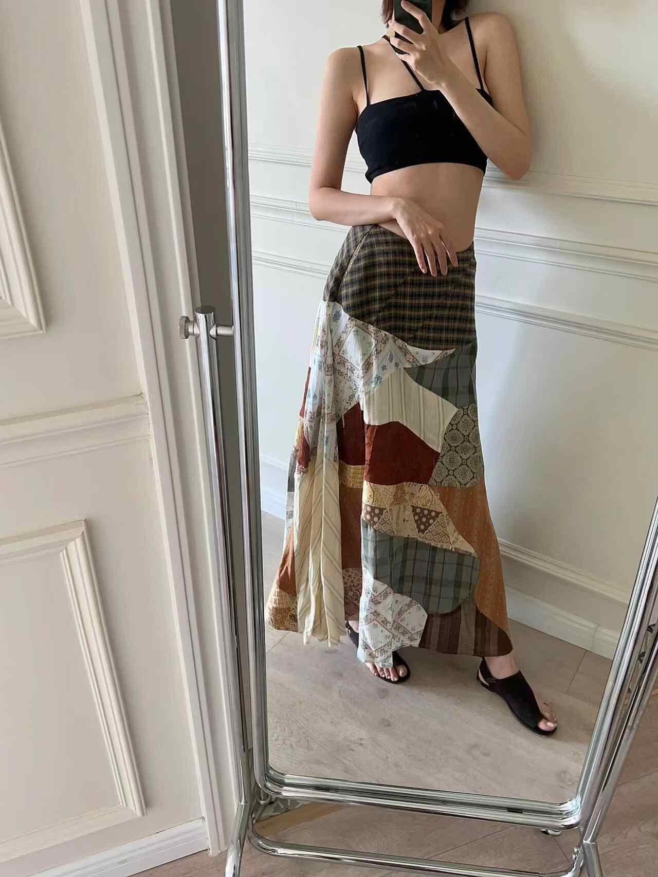 Women's Skirt Vacation Style Artistic Stitching Long Wild Skirt - kinko
