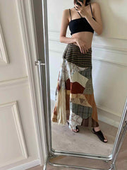 Women's Skirt Vacation Style Artistic Stitching Long Wild Skirt - kinko
