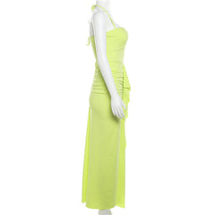 Damen Herbst Winter Mode Faltenkleid mit Schlitz, figurbetont