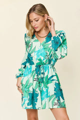 Double Take Full Size Floral Long Sleeve Romper with Pockets - kinko
