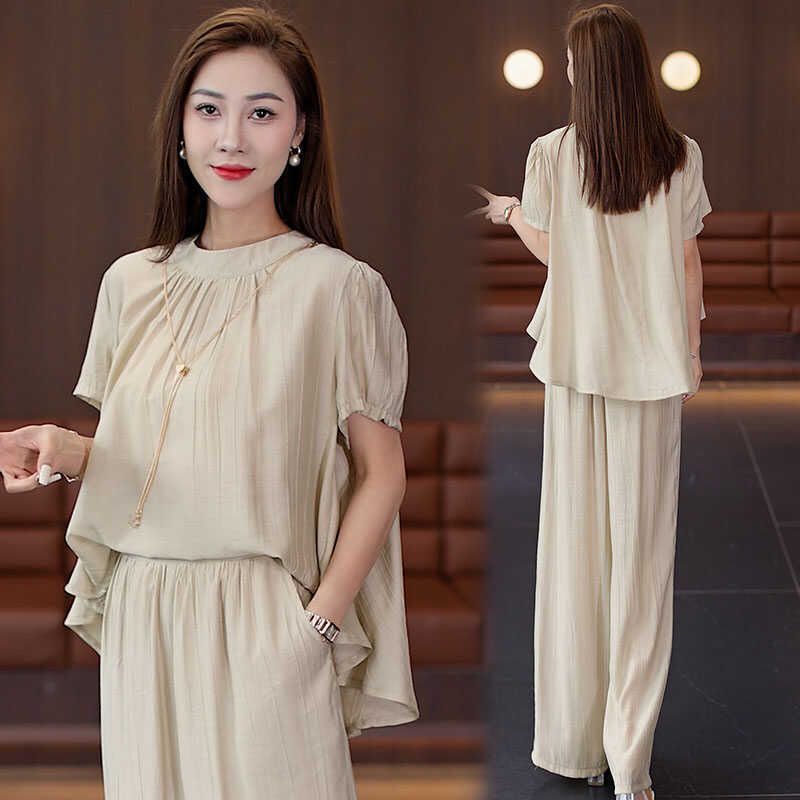 Loose Temperament Short-sleeved Wide-leg Pants Two-piece Set - kinko