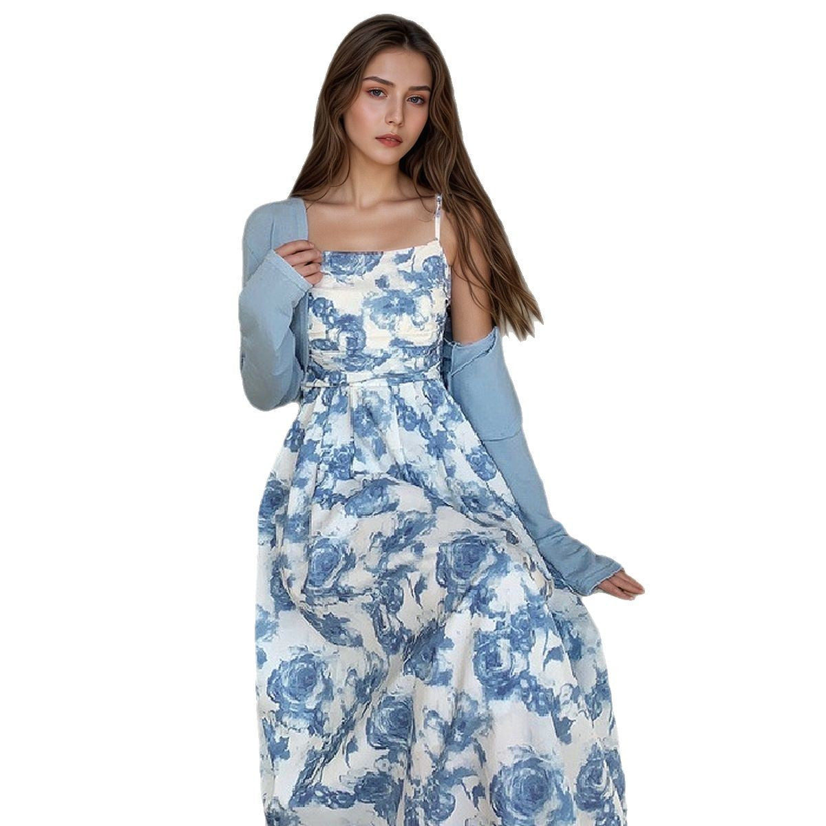 Forest Style Floral Skirt Long Sleeved Cardigan Wool Sweater - kinko