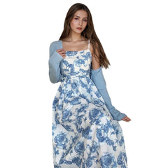 Forest Style Floral Skirt Long Sleeved Cardigan Wool Sweater - kinko