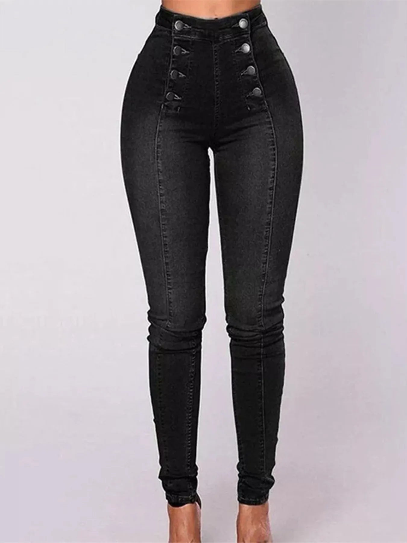 Full Size High-Waisted Double-Breasted Skinny Jeans Plus Size - kinko