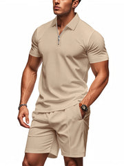 Men's Plus Size Quarter Zip Short Sleeve Top and Shorts Set - kinko
