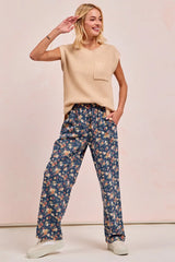 BiBi Washed Floral Print Wide Leg Jeans - kinko