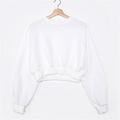 Round Neck Waist Trimming High Waist Short Sweatshirt - kinko