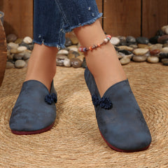 Herbstliche flache Freizeitschuhe für Damen, runde, weiche Loafer mit niedrigem Schaft