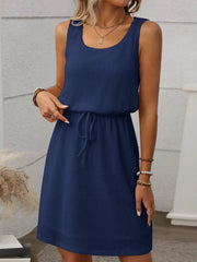 Waffle-Knit Drawstring Mini Tank Dress - kinko