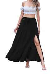 Women's Bohemian Solid Color Side Slit Skirt - kinko