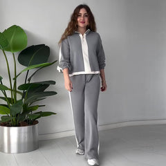 Women's Contrast Color Idle Style Casual Sweater Two-piece Set - kinko