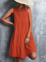 Tiered Round Neck Sleeveless Mini Tank Dress - kinko
