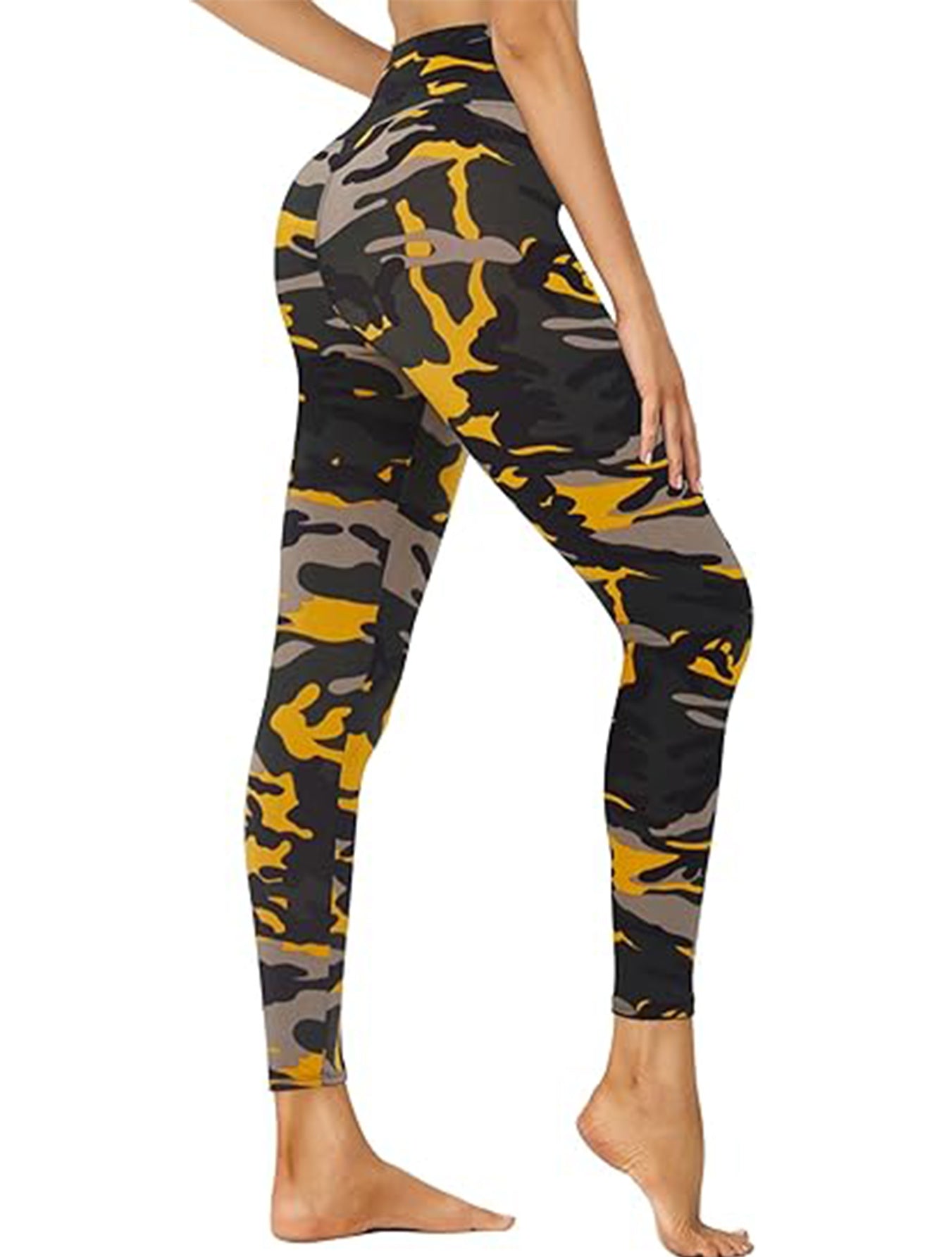 Leggings - Cropped High-waisted Printed Yellow Camouflage - kinko