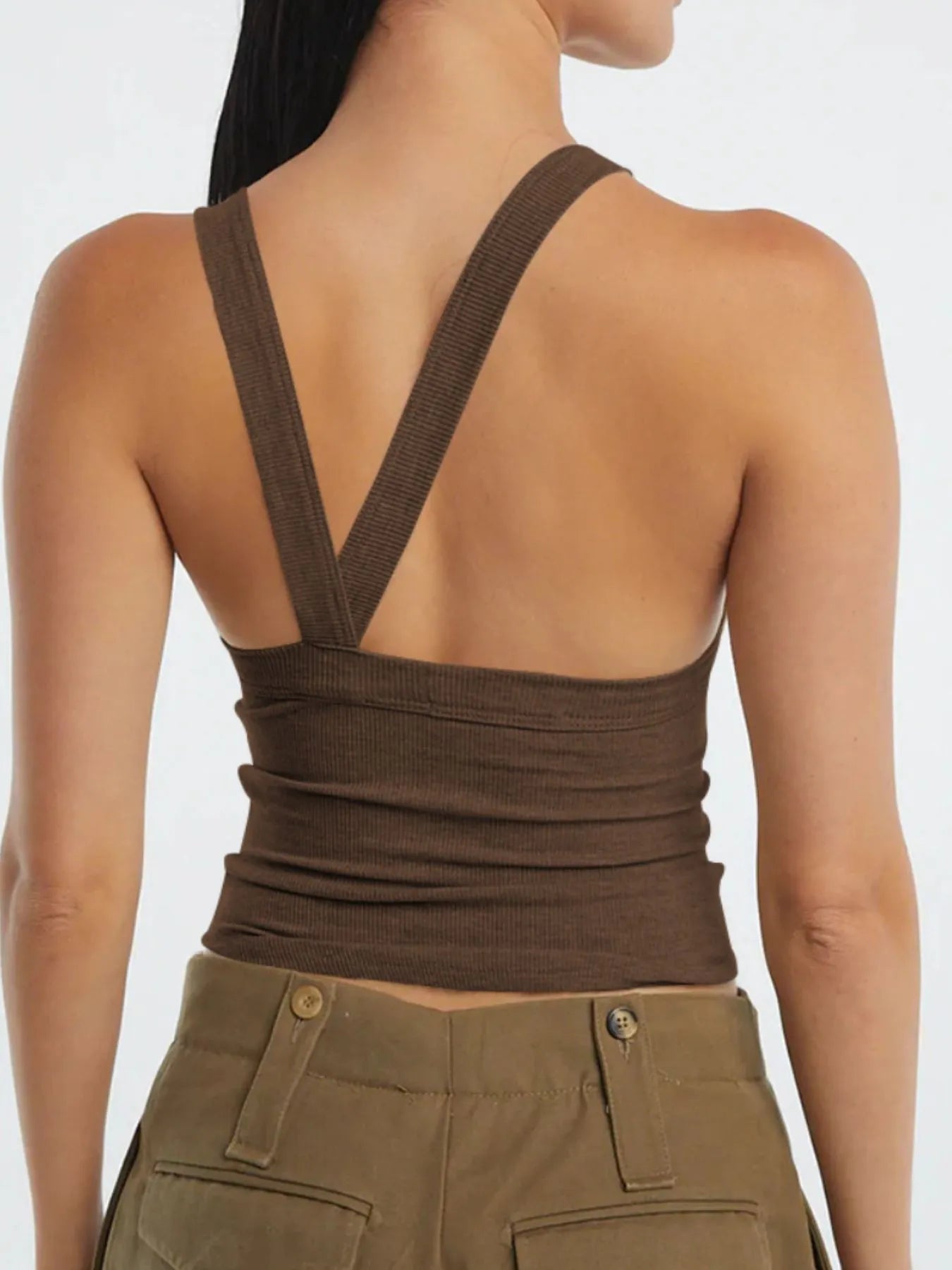 Asymmetrical Back Ribbed Crop Tank Top - kinko