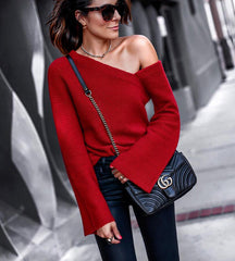 Fall Winter Fashion Round Neck Long Sleeve Off Shoulder
