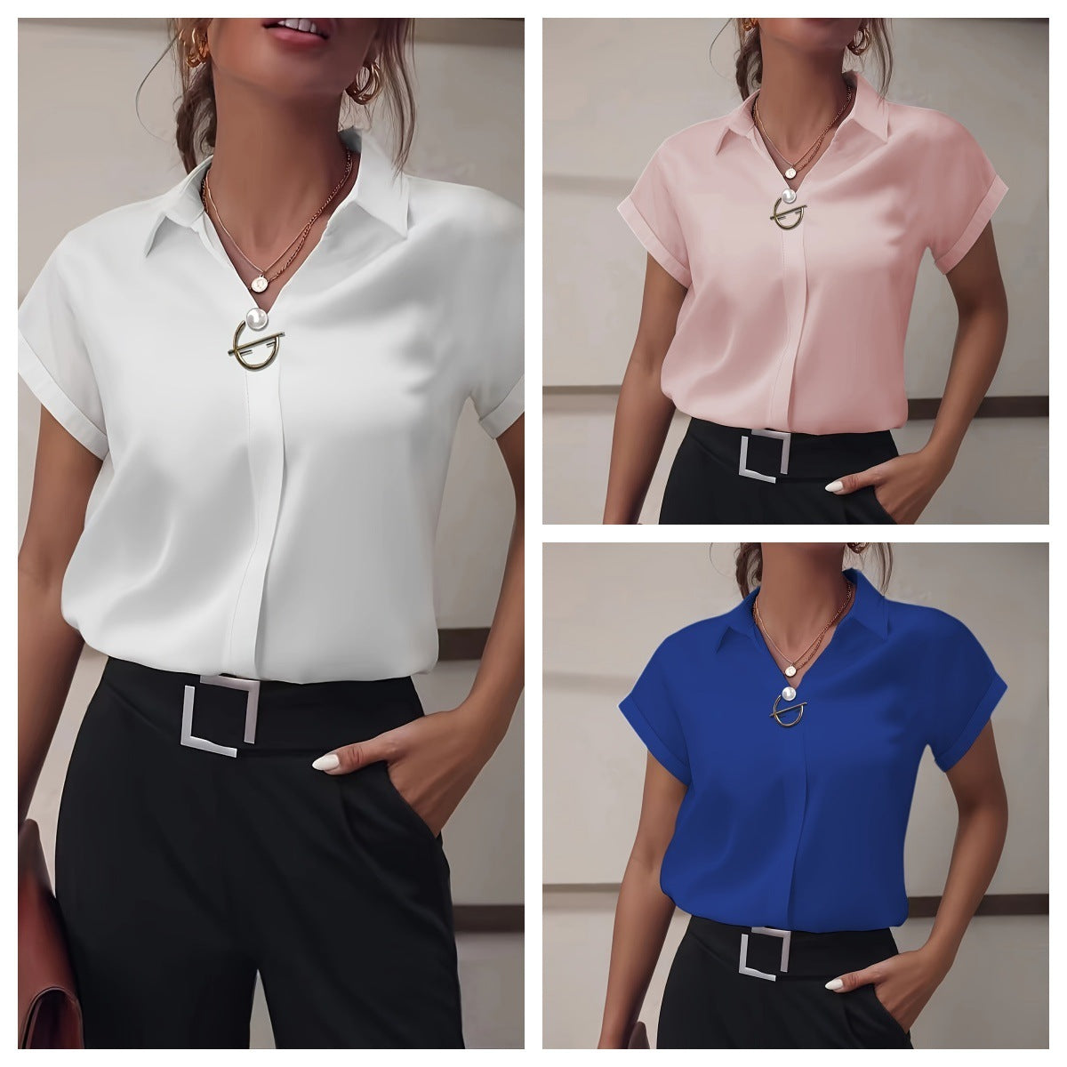 Loose Casual Short-sleeved Shirt Drop-shoulder Sleeve Shirt - kinko