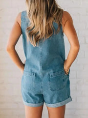 Zip Front Sleeveless Denim Romper - kinko