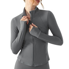 Autumn And Winter Nude Feel Slim Fit Slimming Zipper Yoga Clothes Long Sleeve Outdoor Workout Top - kinko