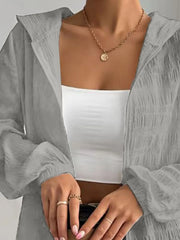 Zip Up Long Sleeve Hooded Outerwear - kinko