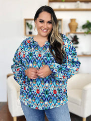 Double Take Full Size Printed Balloon Sleeve Blouse - kinko
