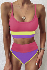 Color Block Spaghetti Strap Two-Piece Swim Set - kinko