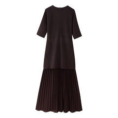 Fashionable Elegant Brown Patchwork Pleated Dress - kinko
