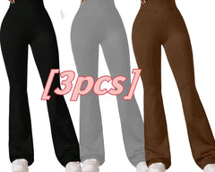 3pcs High-Waisted Flare Sharkskin Leggings Slim Fit, Lightweight & Sculpting Yoga Pants - kinko