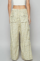 POL Floral Cargo Wide Leg Pants with Lace Drawstring - kinko