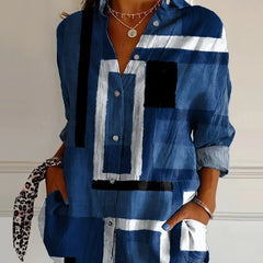 Striped Long-sleeved Shirt Women's Rainbow Cardigan Contrast Color Coat Lapel - kinko