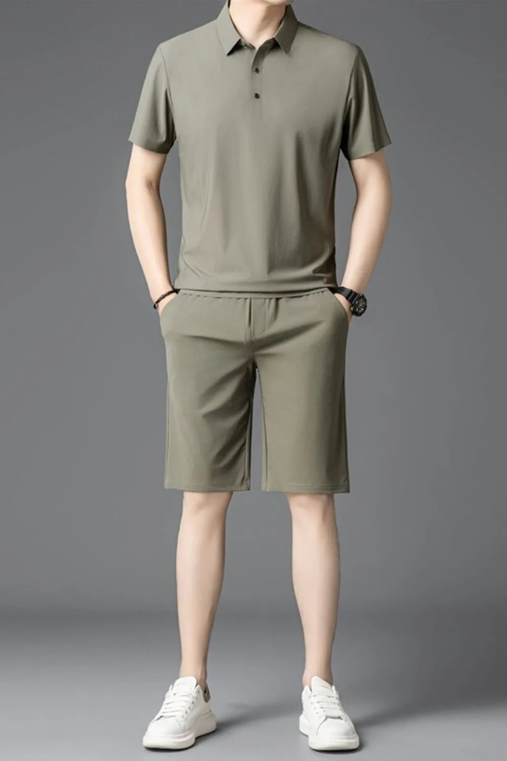 Men's Plus Size Short Sleeve Polo and Shorts Set - kinko