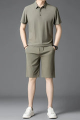 Men's Plus Size Short Sleeve Polo and Shorts Set - kinko