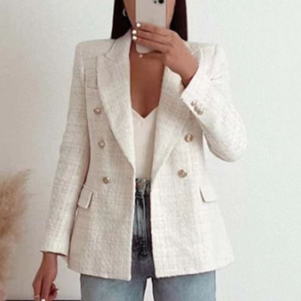 Urban Casual Women Textured Double Breasted Blazer - kinko