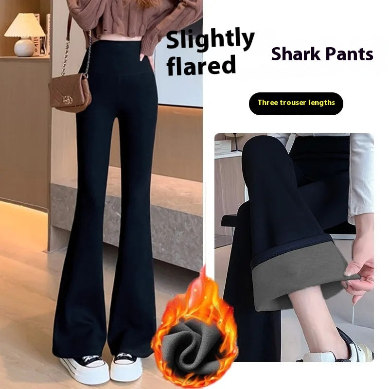 Fleece-lined Thick Shark Pants High Waisted Tuck Pants Slimming And Tight Yoga Pants - kinko
