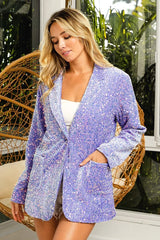 BiBi Velvet Sequins Patch Pockets Single Blazer - kinko