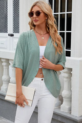 Eyelet Open Front Half Sleeve Cardigan - kinko