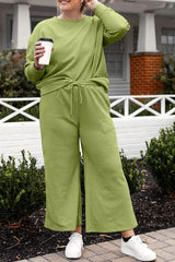 Double Take Full Size Textured Long Sleeve Top and Drawstring Pants Set - kinko