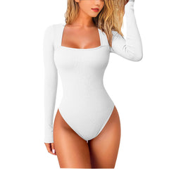 Oumeiya Sexy Rib Square Collar Long Sleeve Belly Contracting Casual Women's Jumpsuit - kinko
